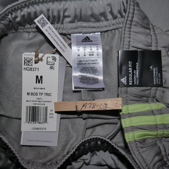 Adidas Men's Tricot Joggers 3-Stripe Warm-Up Track Pants Gray/Neon Yellow NWT - Picture 4 of 5